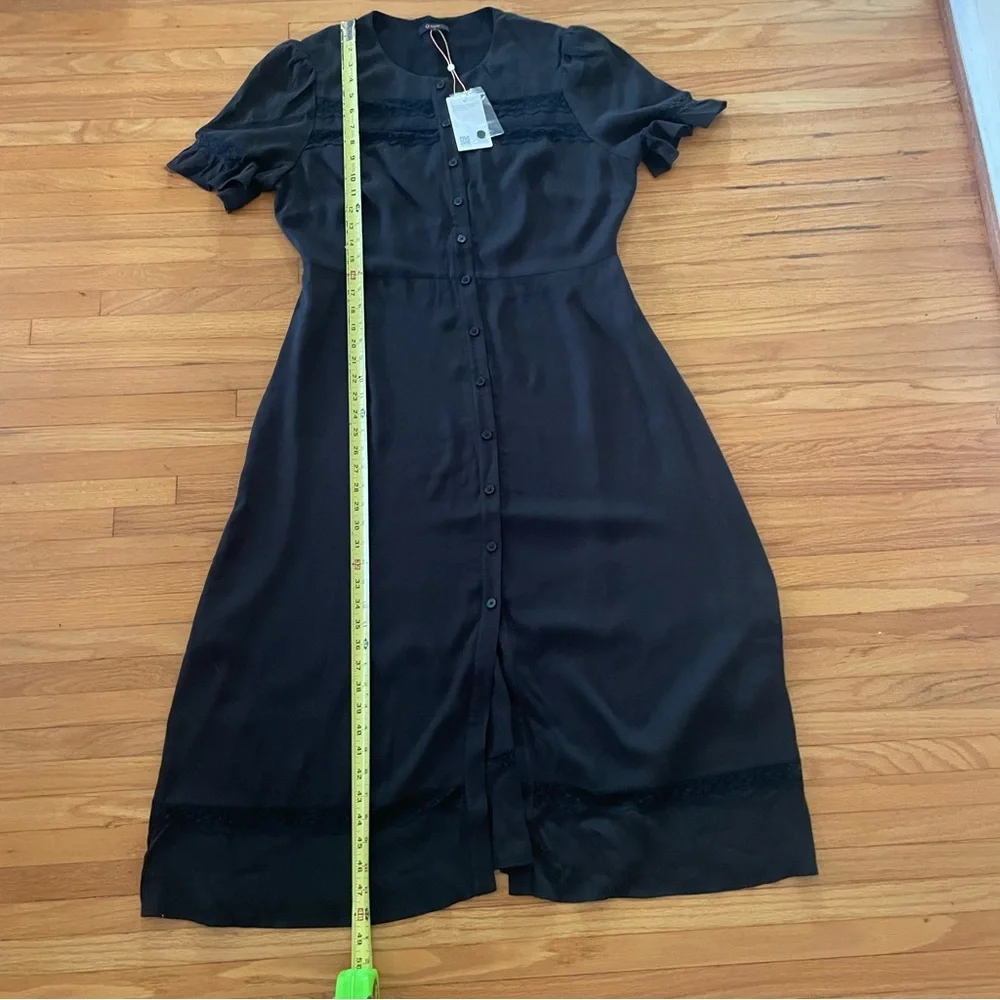 Quince Women Lightweight Crepe Lace Inset Midi Dress Black - Sz Large NWT - Picture 14 of 14